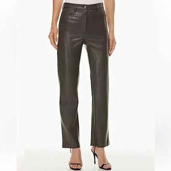 Aritzia Wilfred Melina Pant High waist Straight Leg Gray Faux  Leather Size 0 - Picture 3 of 11